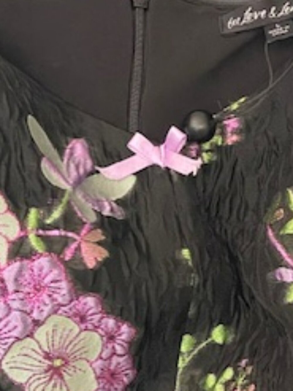 For Love & Lemons Puff Sleeve Floral Mini Dress Black Purple NWT Large - Picture 4 of 8